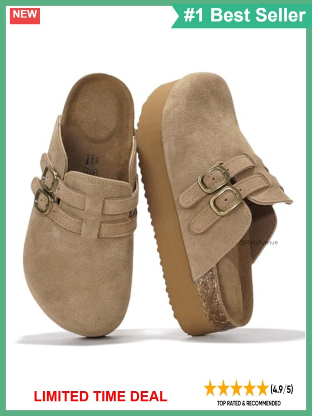 Genuine Leather Platform Clogs Slip On Sandals Memory Foam Women